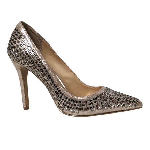 JESSICA SIMPSON Claya Metallic Faux Suede Rhinestone Heels 6 - Picture 12 of 12